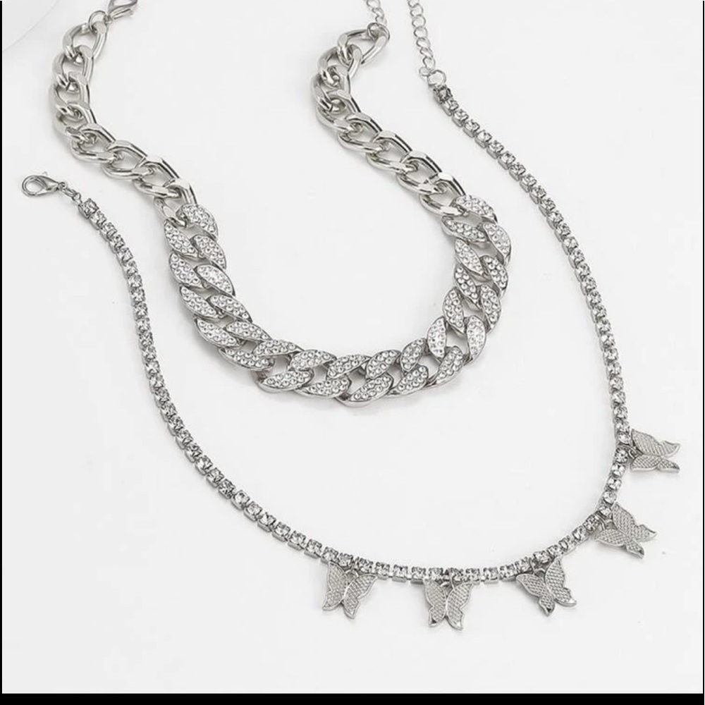 2 Pcs. Pave Rhinestone Necklace (silver) - Picture 5 of 8